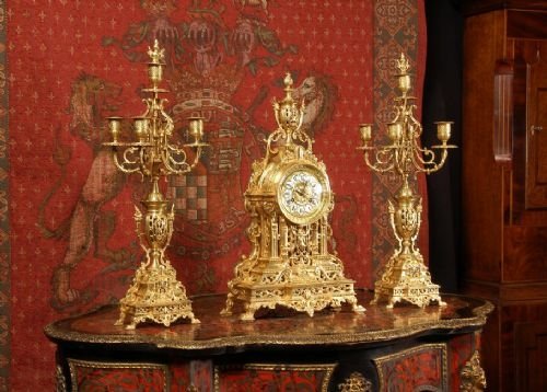 fig 2. Louis XVI Classical Brass Clock Set, French - Circa 1880.